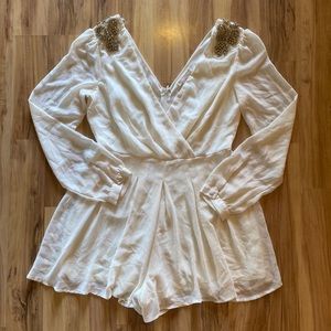 Agaci Cream Colored Romper with Appliques